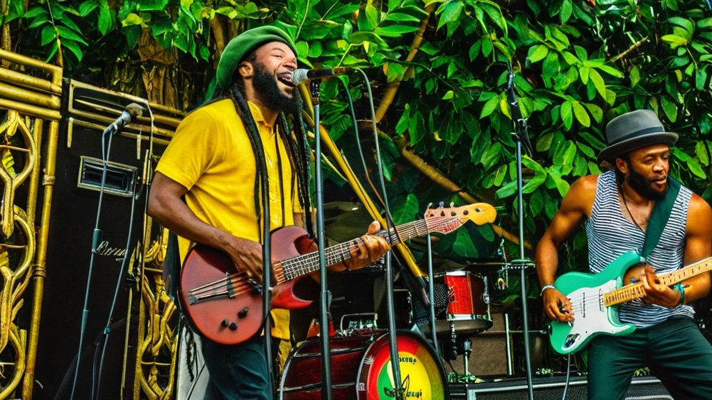 Reggaeband speelt buiten met gitaar