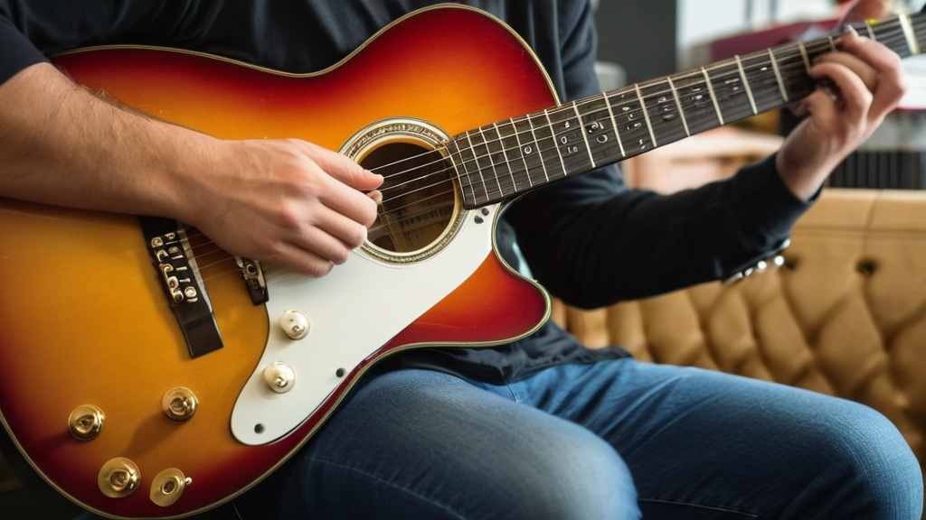Photo guitar playing with small hands