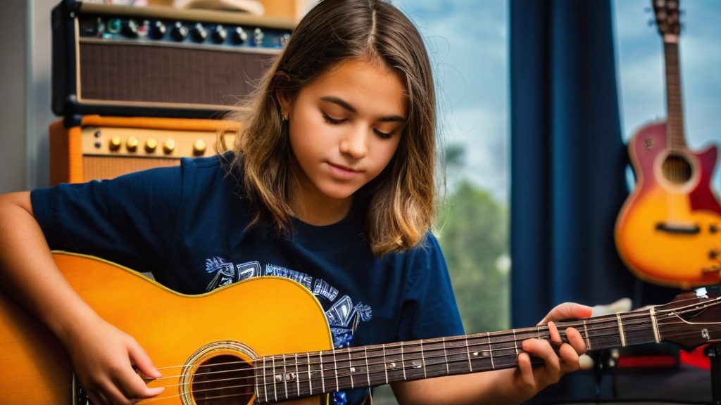 Tienermeisje speelt akoestische gitaar