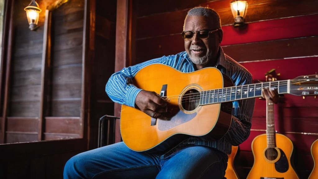 Oudere man speelt akoestische gitaar