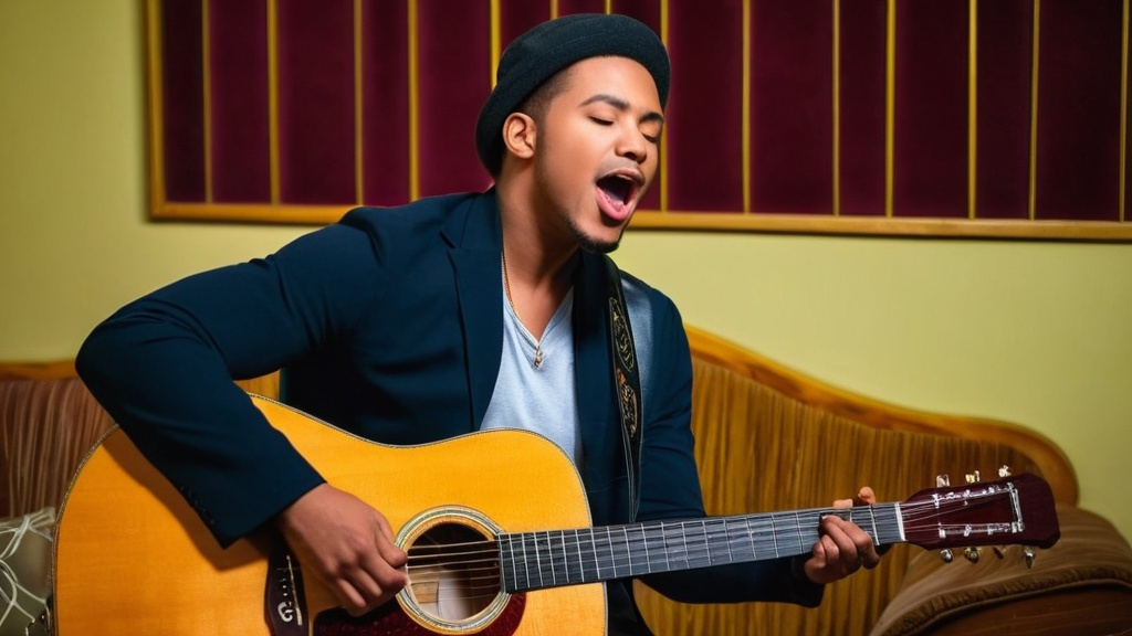 Photo singing and playing guitar simultaneously