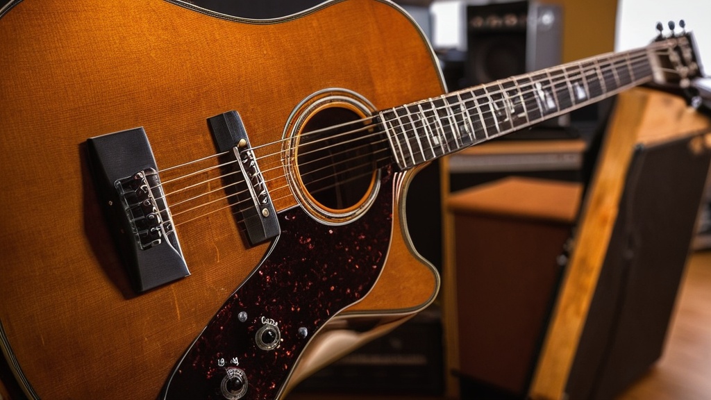 Hand die een akkoord grijpt op de hals van een akoestische gitaar